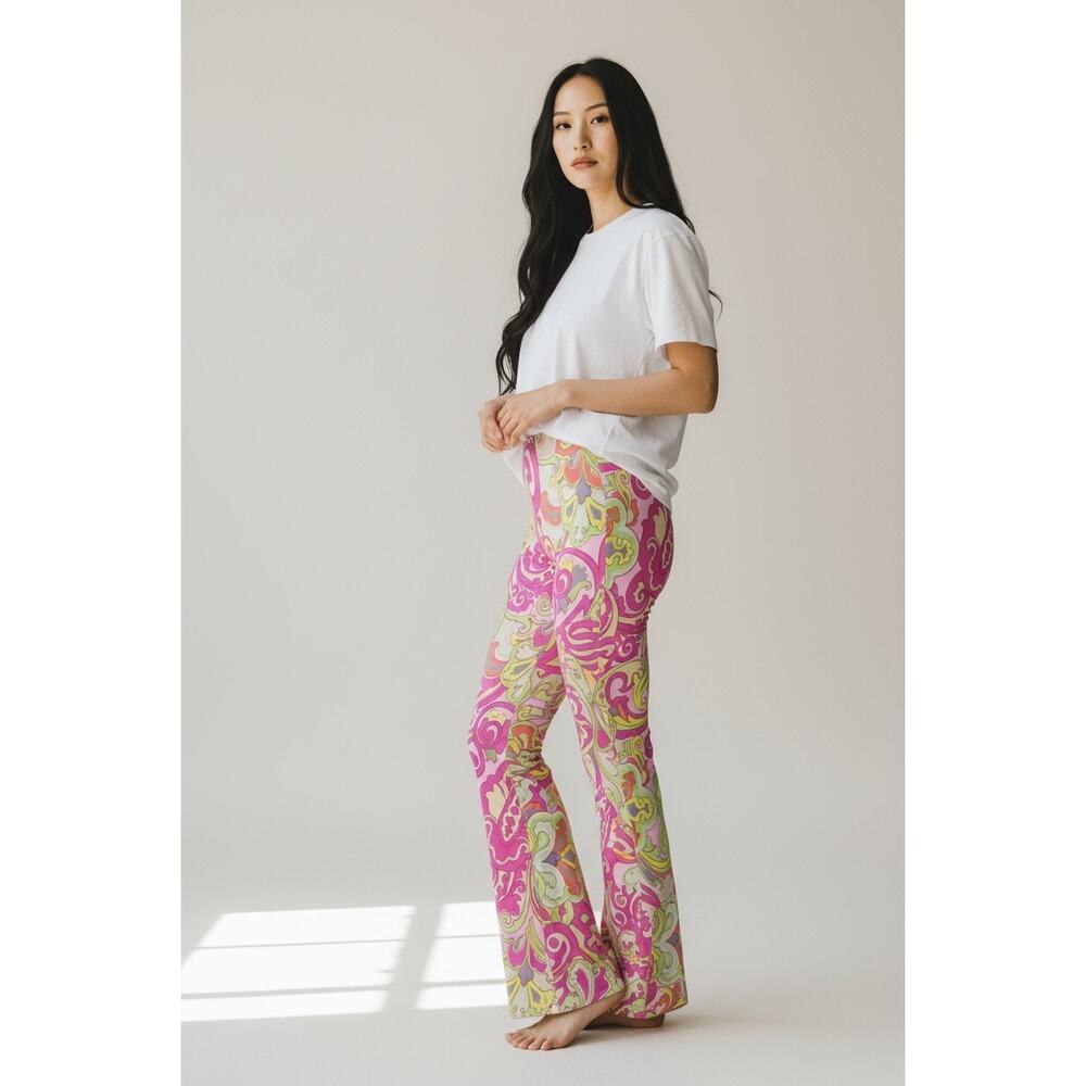 Vintage Etro Pink Paisley 60’s Hippie Flared Pants size 42 IT/6 US